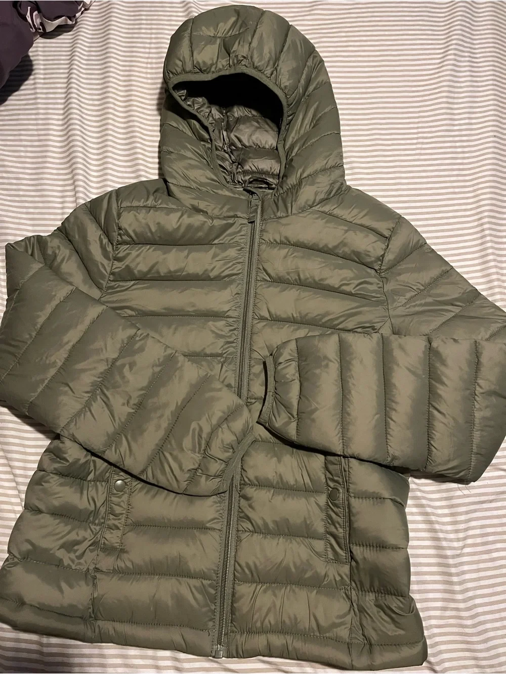 Love Tree Olive Green Quilted Hooded Puffer Jacket